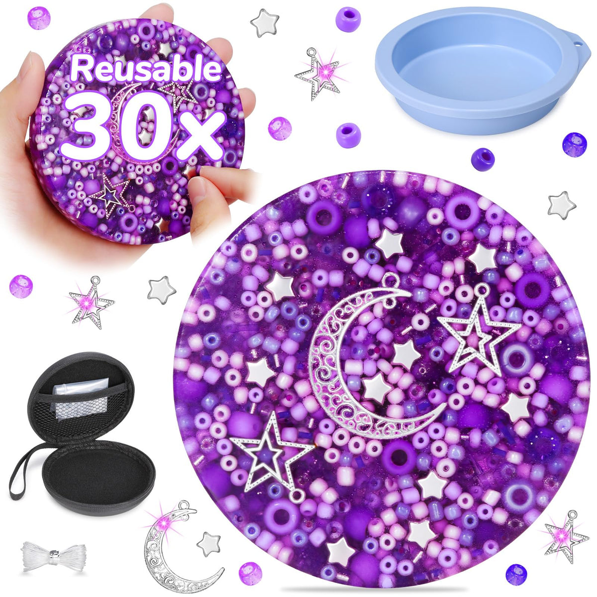 Sooppervix Reusable Picky Fidget Pad Starry Edition closeup with beads calms restless hands.