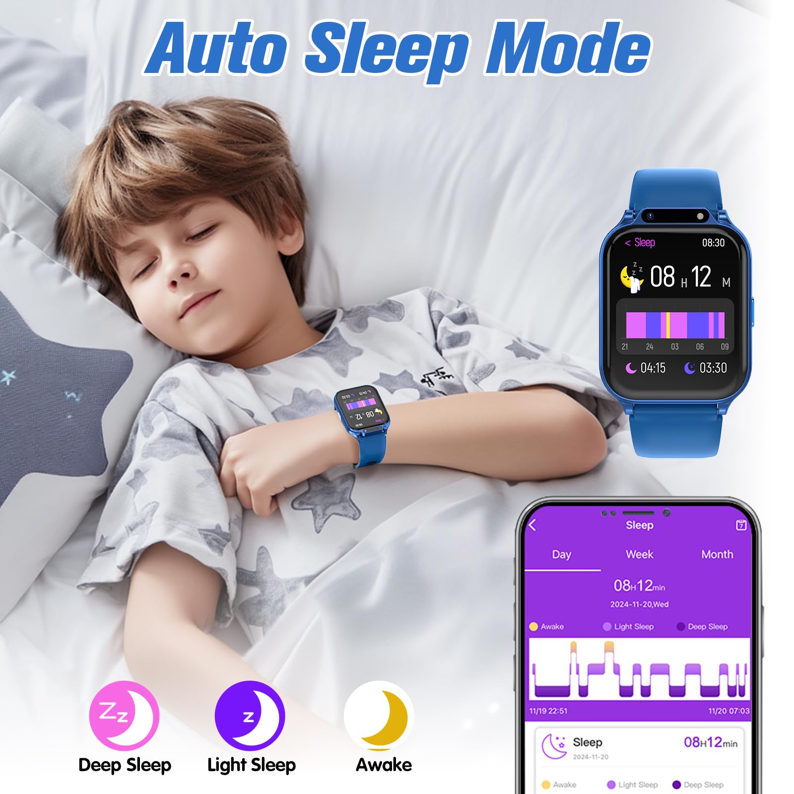 Sootingot kids watch health tracking shows heart rate and blood oxygen levels