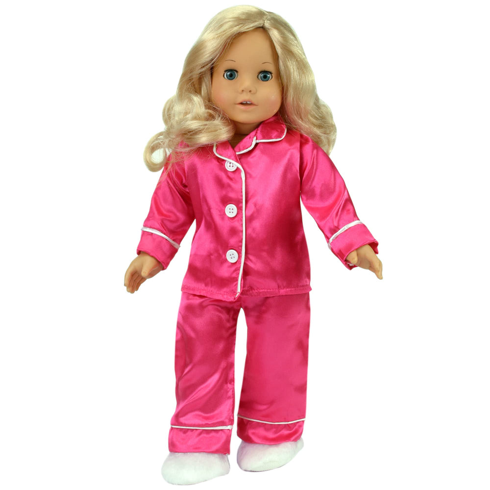 Sophia's 18-inch doll hot pink satin pajama top with notched collar for cozy bedtime play
