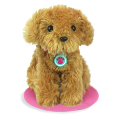 Sophia's Golden Plush Puppy Bed and Blanket offer cozy comfort for dolls.