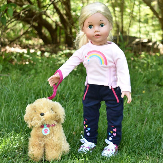 Sophia's Golden Plush Puppy Carrier demonstrates portable travel for your 18-inch dolls.