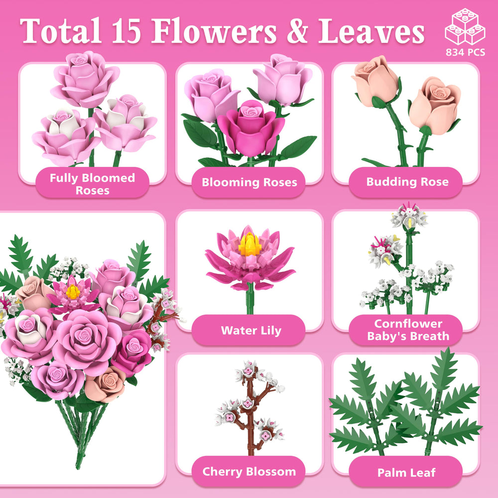 Sopu artificial rose flowers block set for customizable home decor.