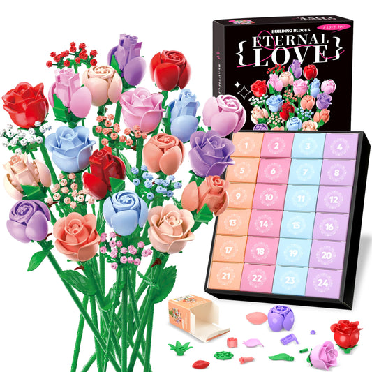 Sopu Colorful Rose Bouquet building set with all 24 boxes, ideal for gifting and display.