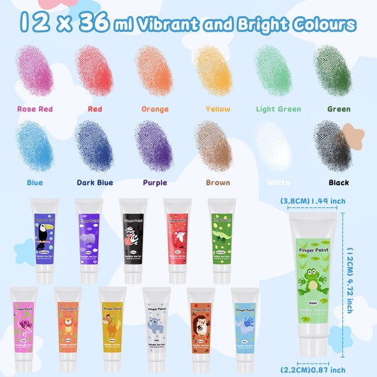 Sortnic Finger Paint set with 12 colors and animal stickers to aid color learning