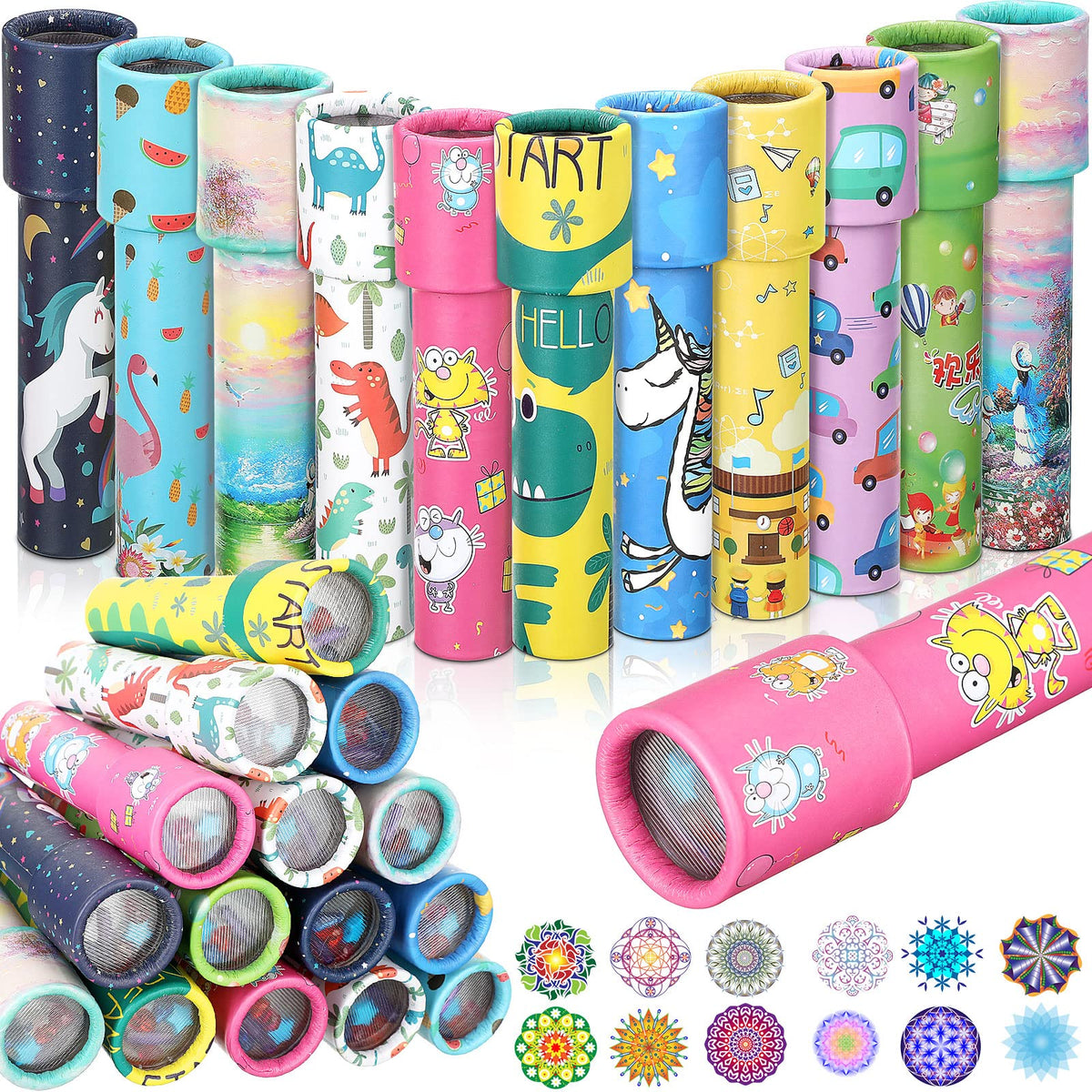 Sosation classic kaleidoscope 24 piece pack showing vibrant symmetrical patterns for imaginative play