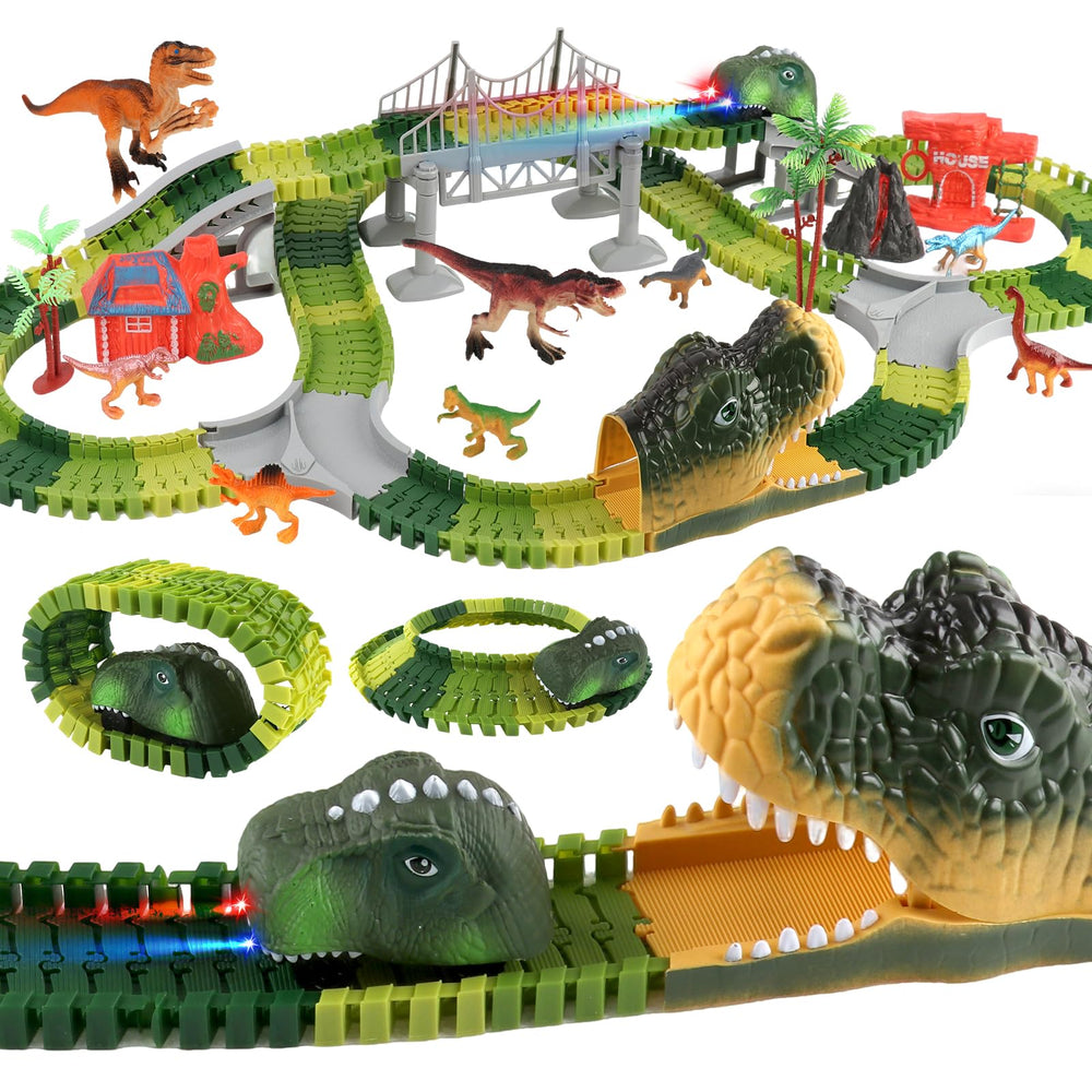 SOSUSHOE dinosaur track set with flexible tracks enables endless imaginative layouts.