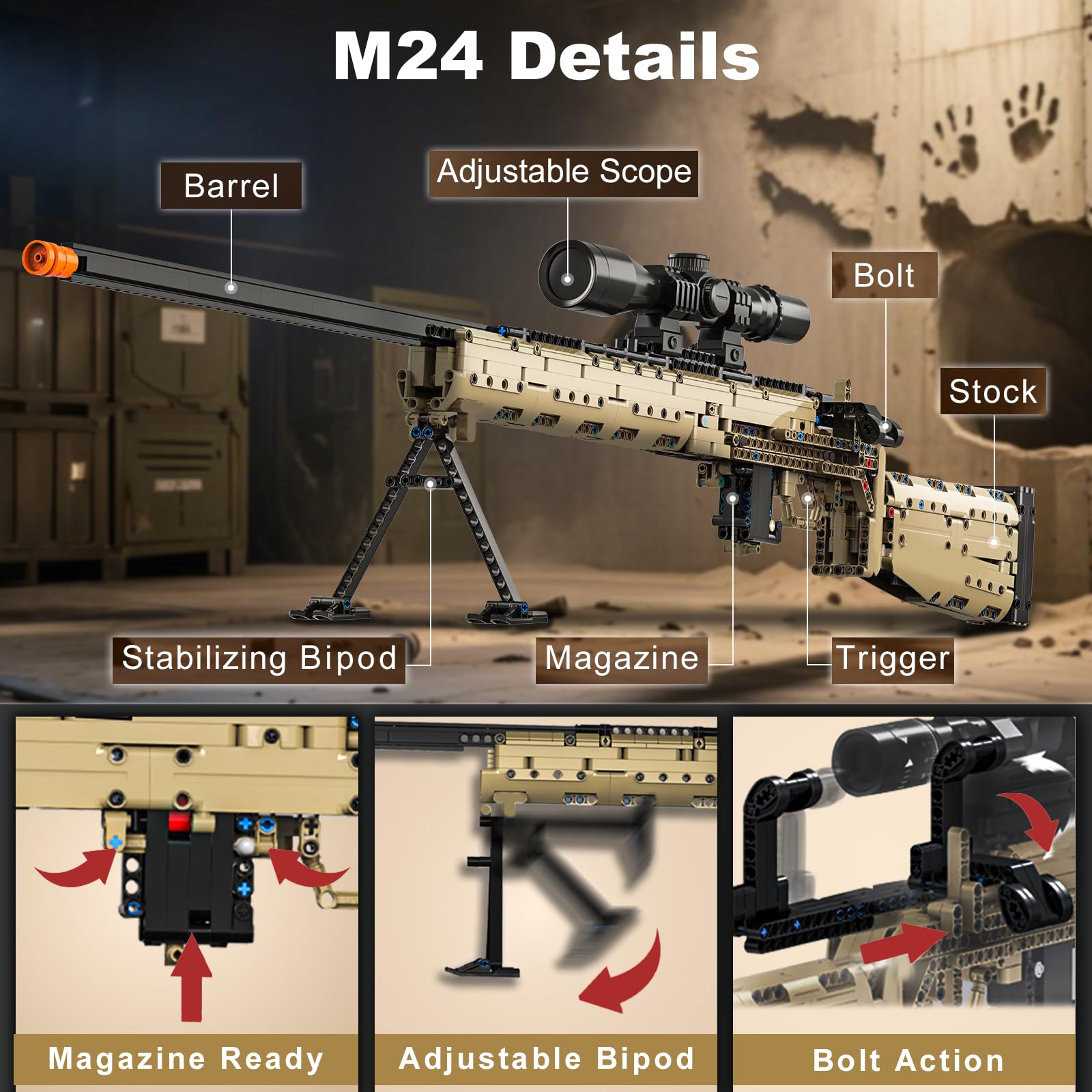 Sosuy M24 detachable magazine feature enables realistic loading during play.