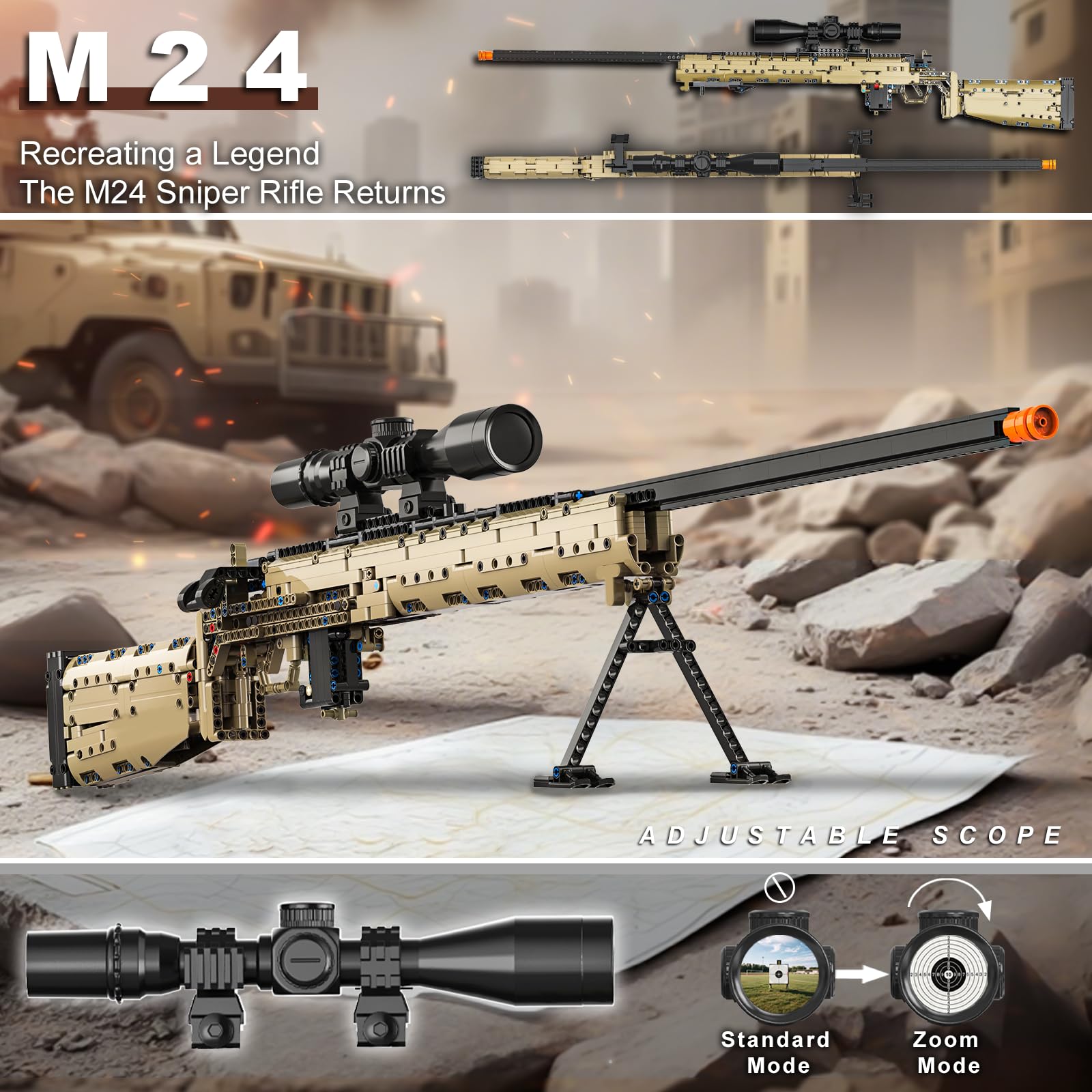 Sosuy M24 shootable model gun captures action in compact display.