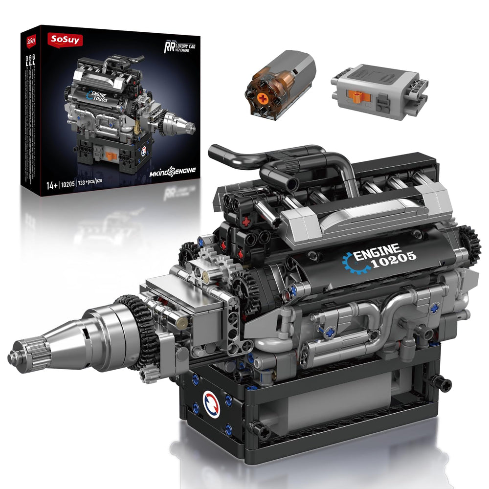Sosuy RR V12 engine model with 733 pieces, ideal for hands-on engineering learning