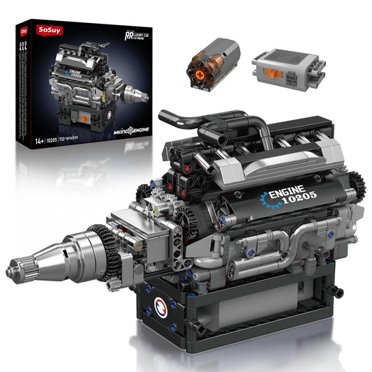 Sosuy RR V12 engine model with 733 pieces, ideal for hands-on engineering learning