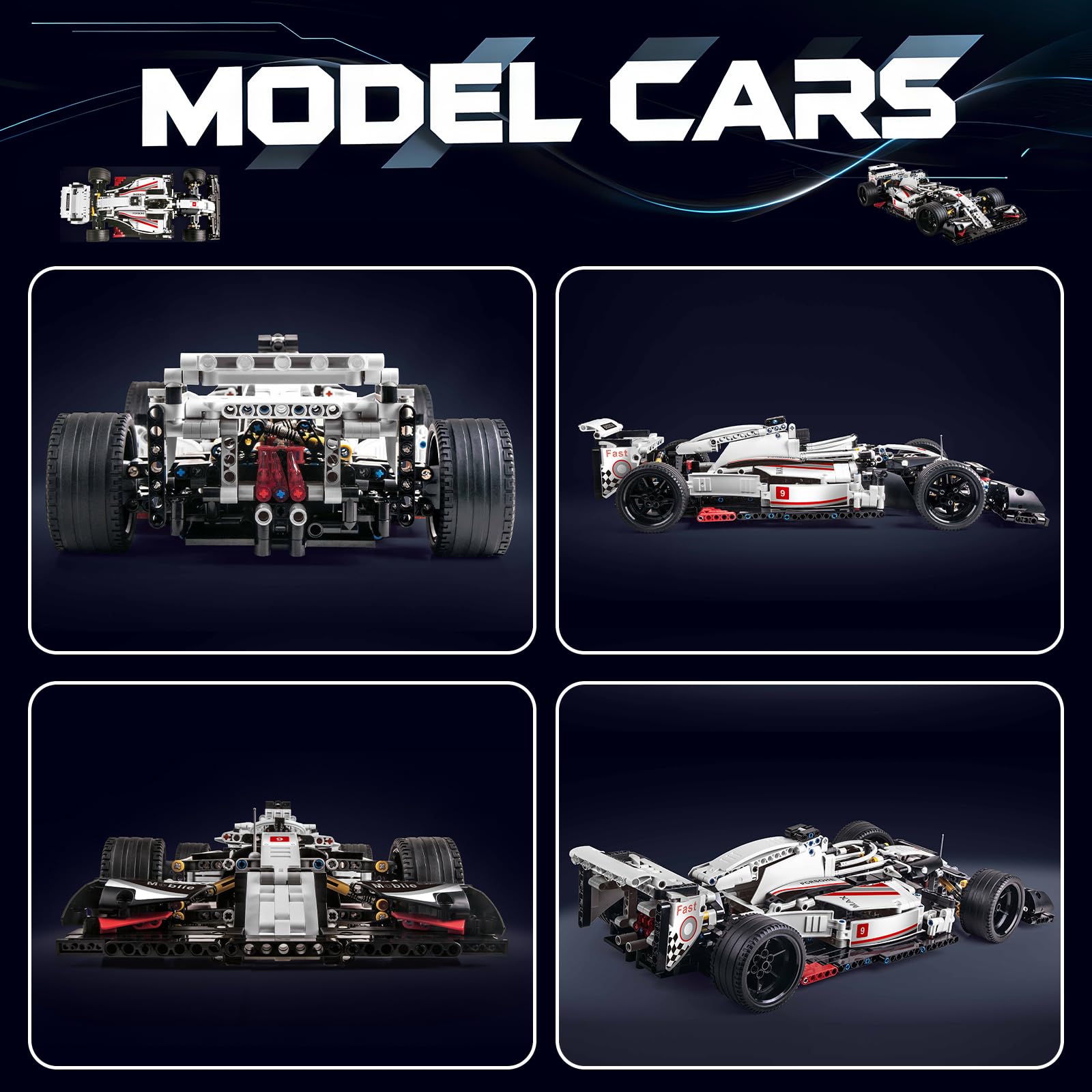 Sosuy sports car building blocks set engine detail highlights mechanical realism for inspired play.