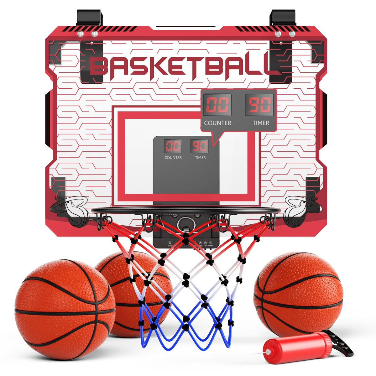 SOTAONE indoor mini basketball hoop with LED lights highlights kid dunks