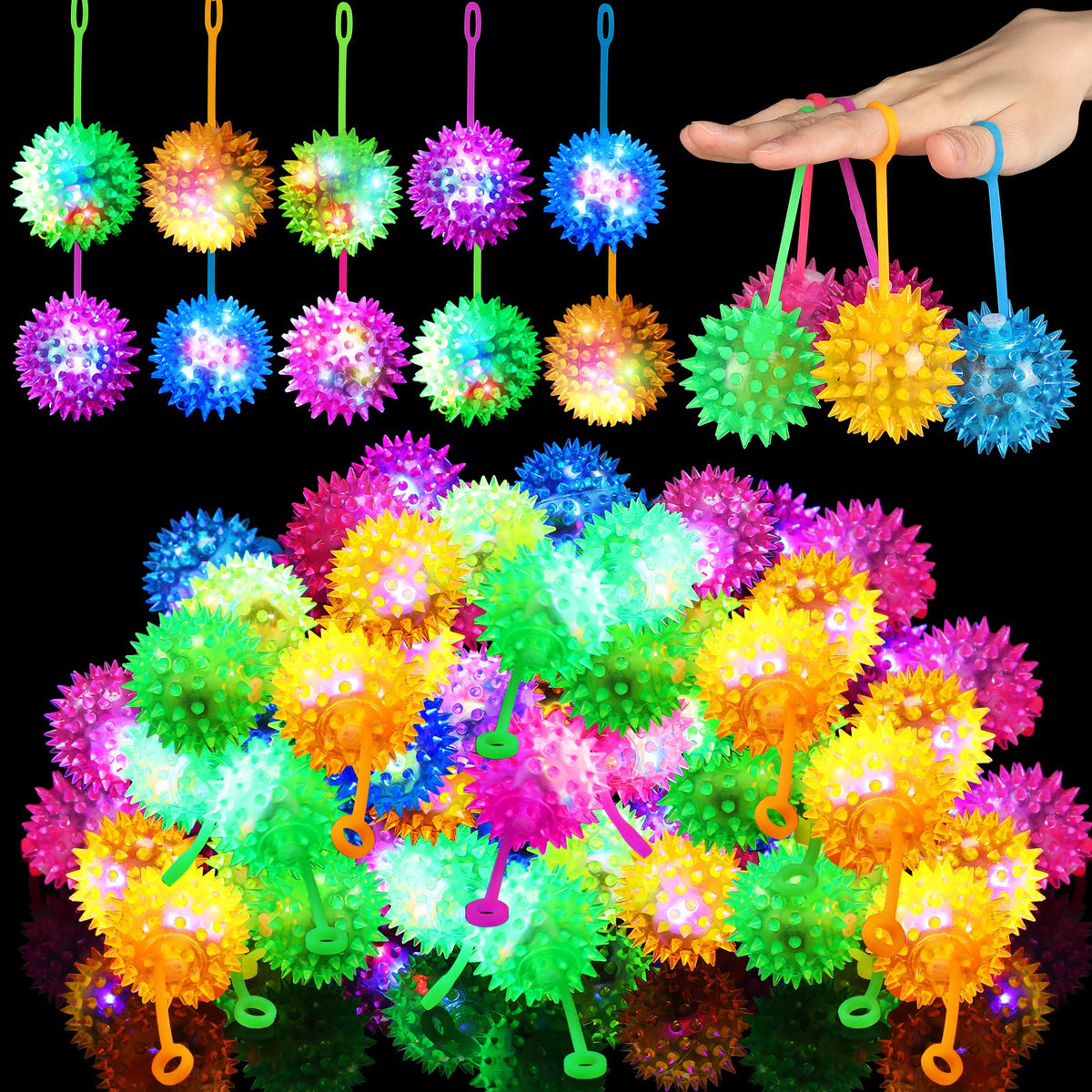 Sotiff LED spiky ball closeup showing vibrant colors for night play