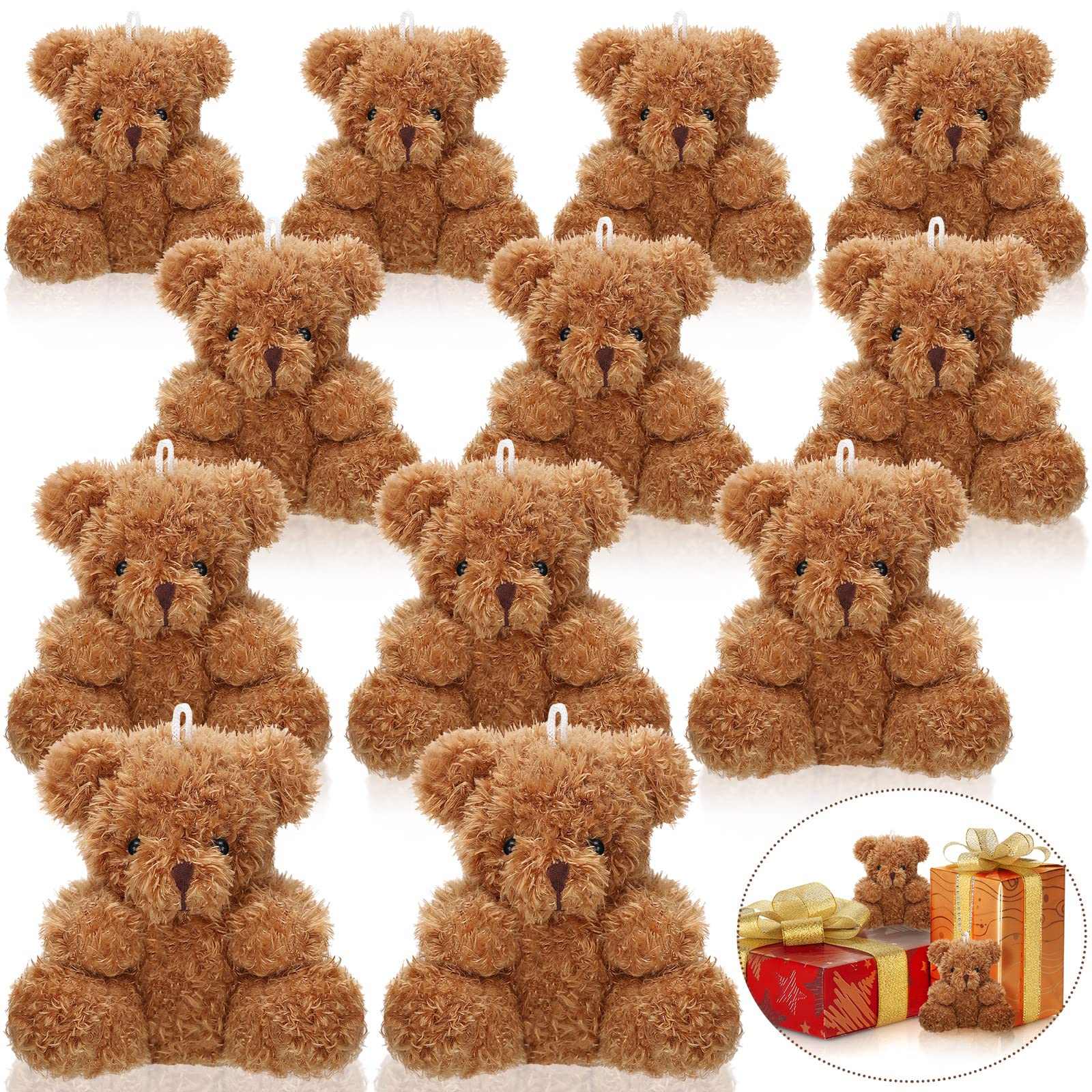 Sotiff mini plush bear 4-inch brown with chain, perfect for DIY keychains.