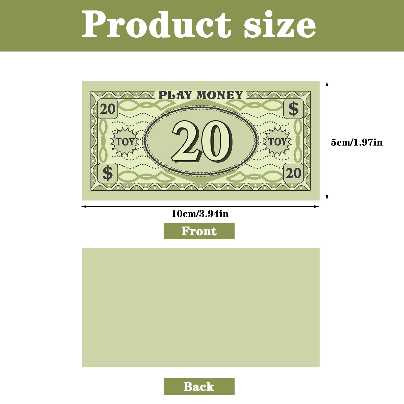 Sotiff play money 8 denominations organized by value for versatile classroom or game use.