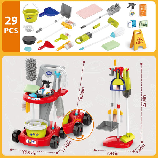 Sotodik cleaning toy broom in red supports motor skills during pretend chores