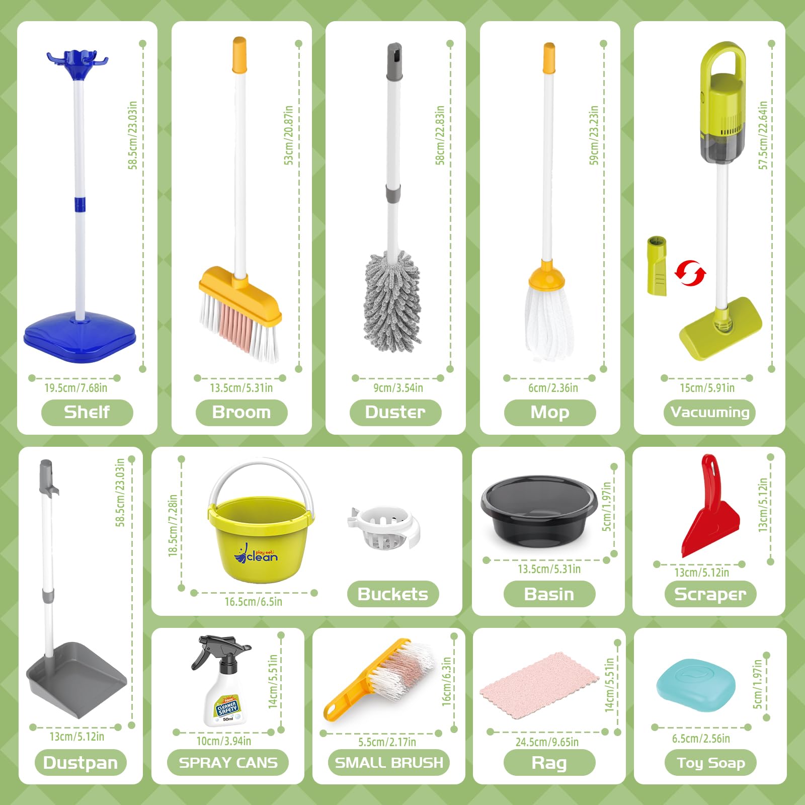 Sotodik broom and dustpan blue set for tidy-up pretend play