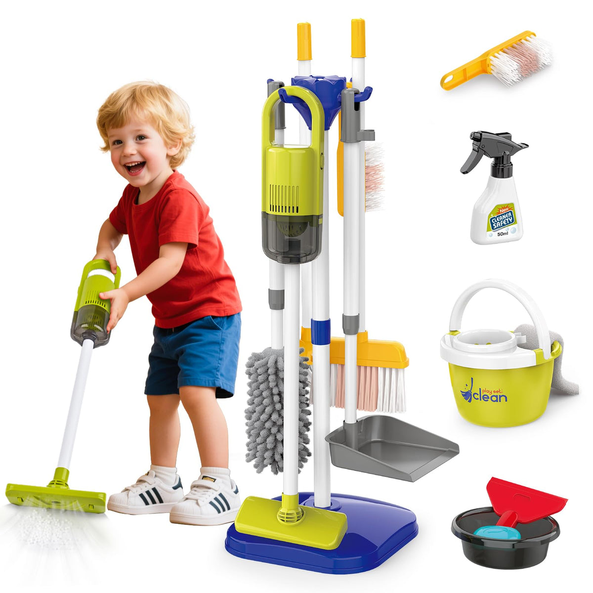 Sotodik Kids Cleaning Toys Set front view in blue for imaginative play