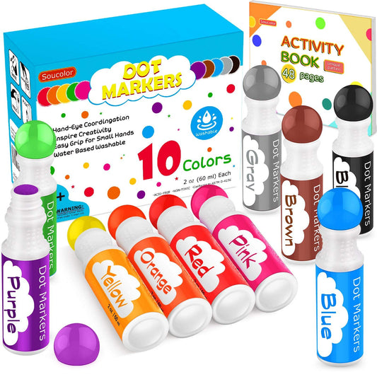 Soucolor Washable Dot Markers with kid-friendly caps for easy coloring