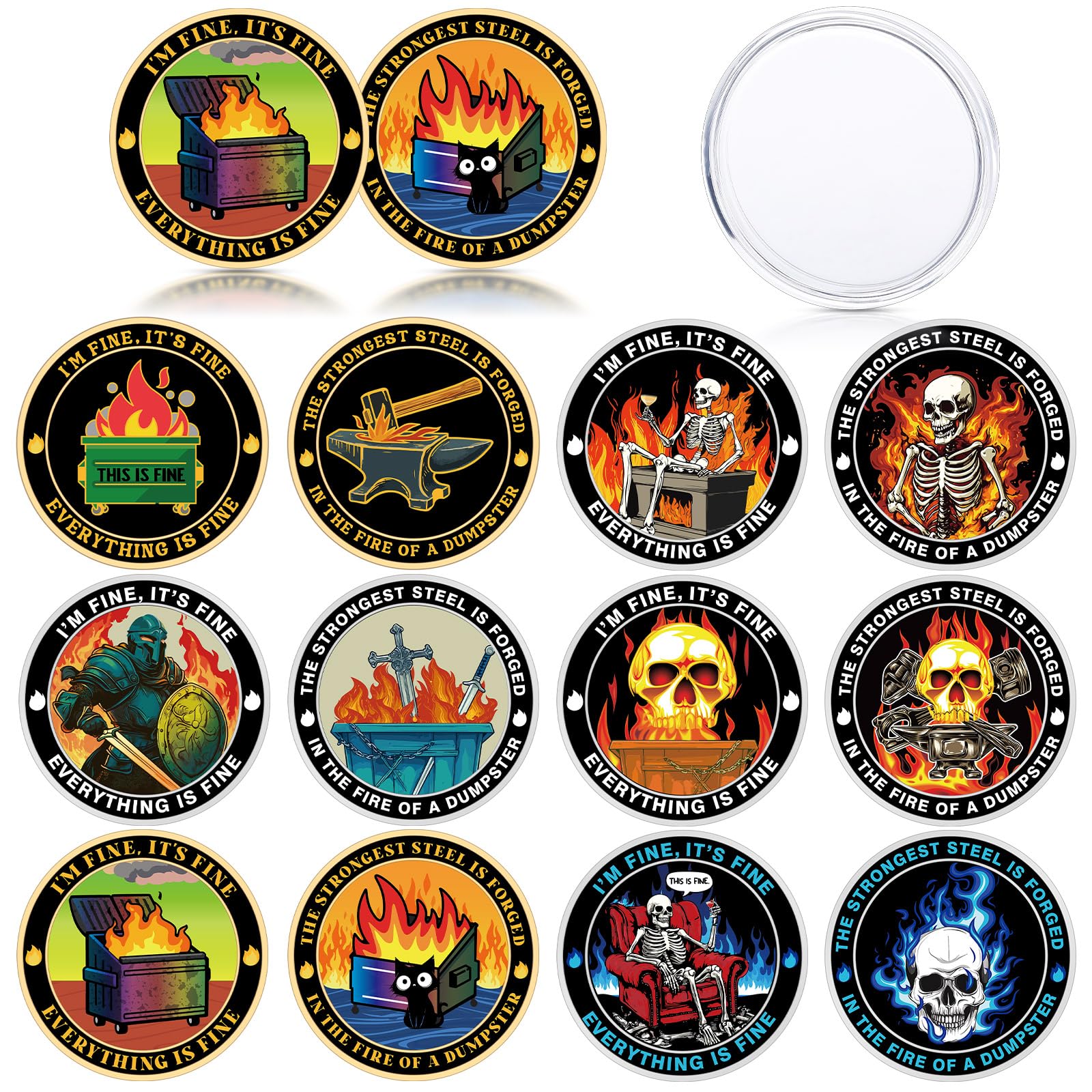 Soulchen Dumpster Fire Coin Design A on desk adds playful motivation for teams