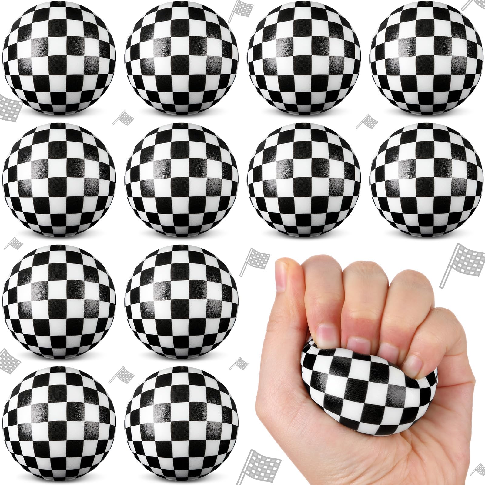 Soulchen race car stress ball with black and white checkered pattern, portable for quick relief