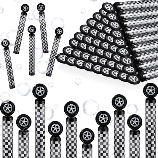 Soulchen racecar bubble wand with checkered design, ideal as party favors.