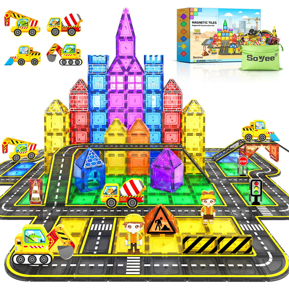 Soyee 102pcs magnetic tiles set enhances imaginative building and spatial awareness during play