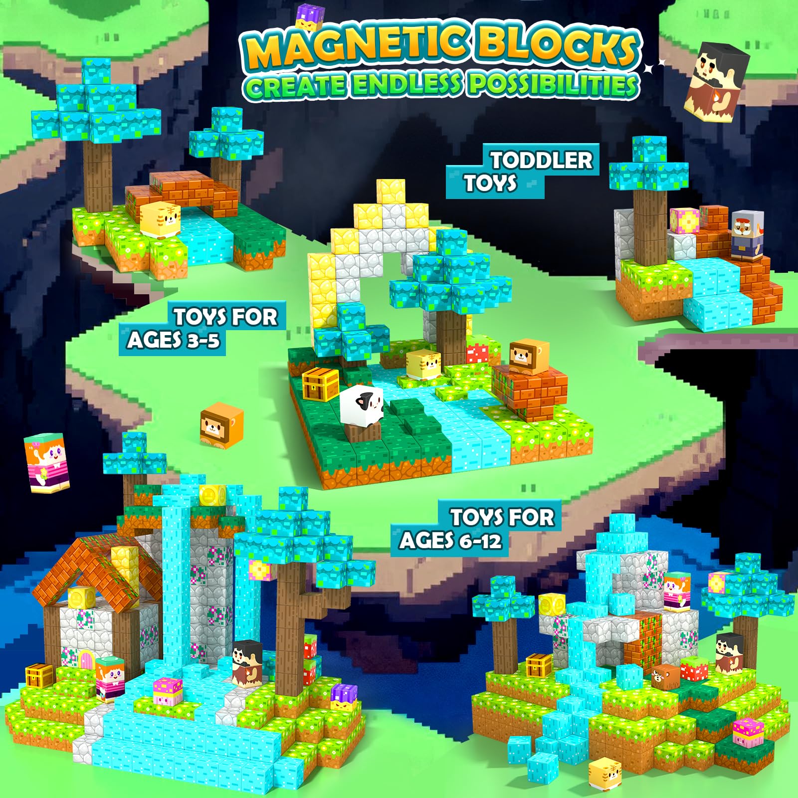 Soyee Magnetic Blocks assembly ideas image showing progressive challenges for growing builders