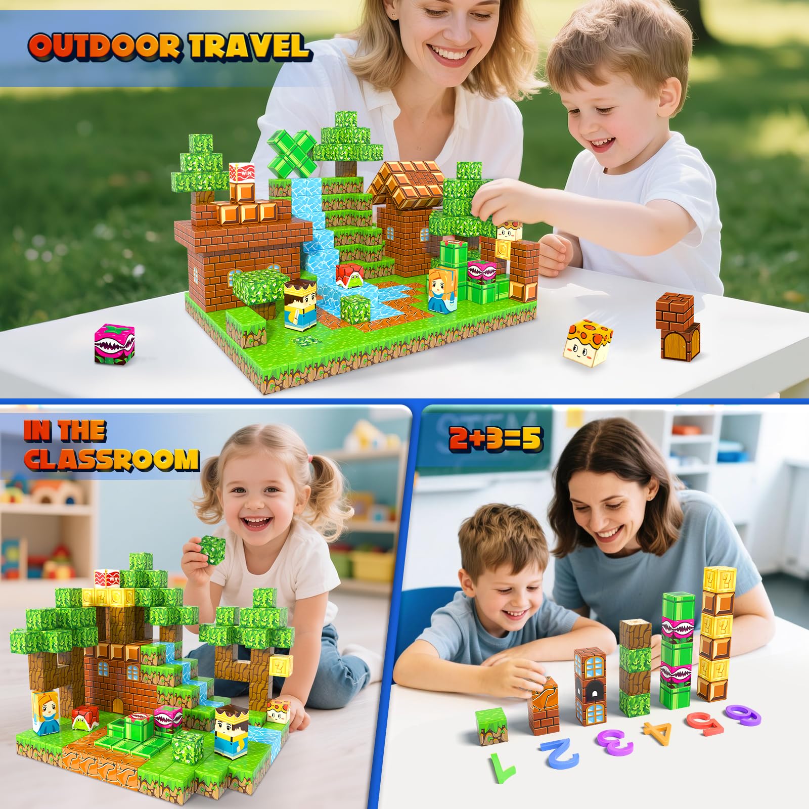 Soyee Magnetic Blocks grass and flag create lively landscapes.