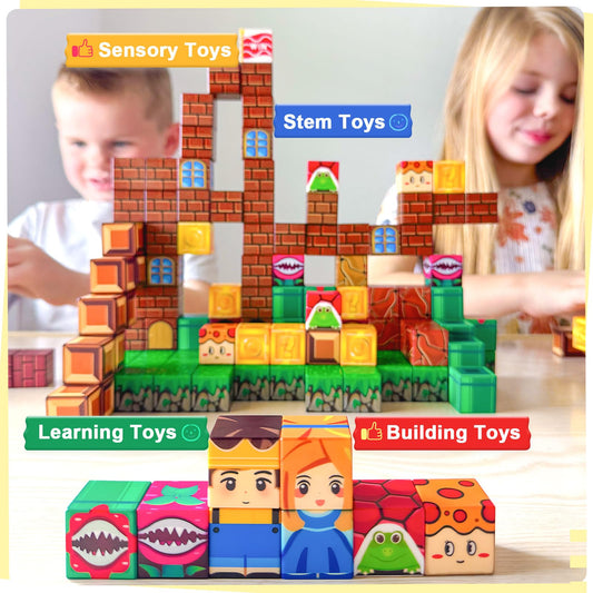 Soyee 108pcs magnetic blocks kids playing scene promotes creative play and hands-on learning
