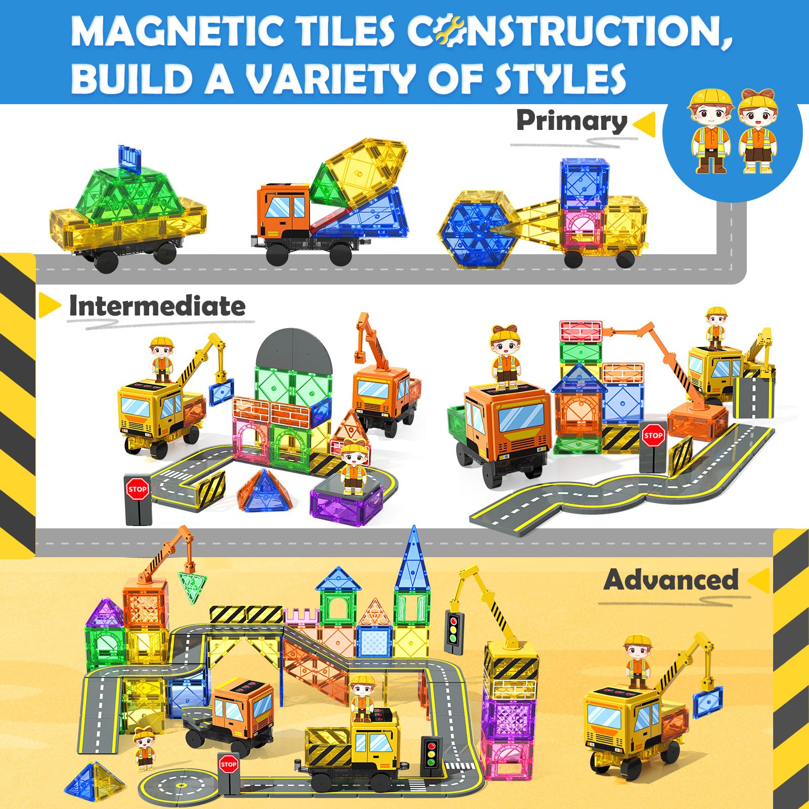 Soyee magnetic figures spark imaginative role play around the construction zone.