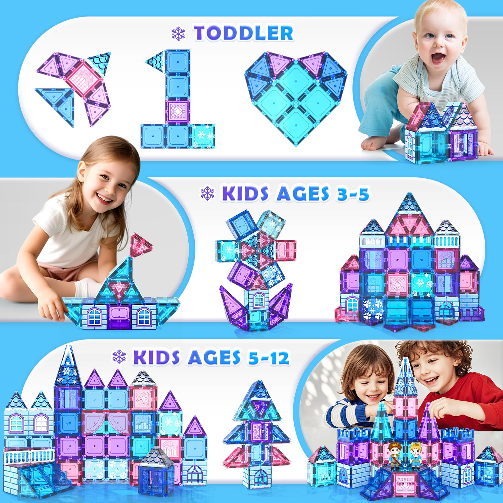 Soyee Magnetic Tiles 102pcs two-dolls design supports role-play and social interaction.