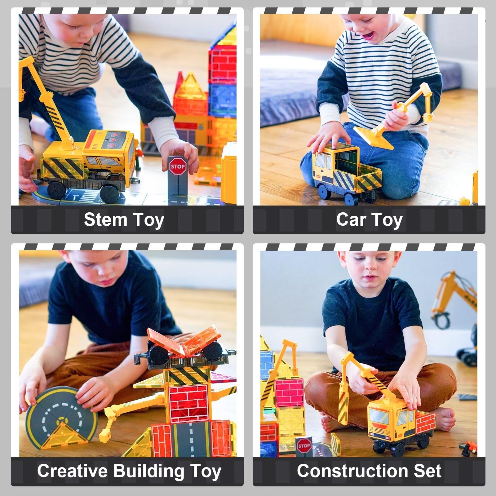 Soyee magnetic tiles construction site scene with crane arm for imaginative play