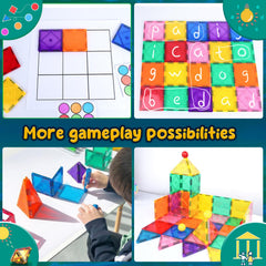 Soyee Magnetic Tiles build house scene showing kids constructing imaginative homes