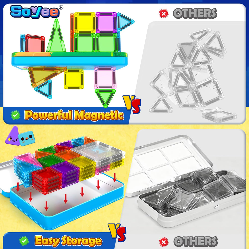 Soyee magnetic tiles with colorful pieces encouraging sensory exploration