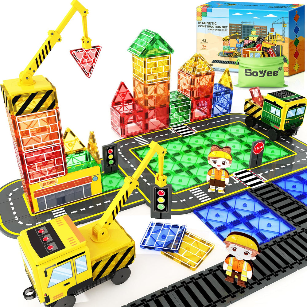 Soyee magnetic tiles dual cranes for imaginative construction play