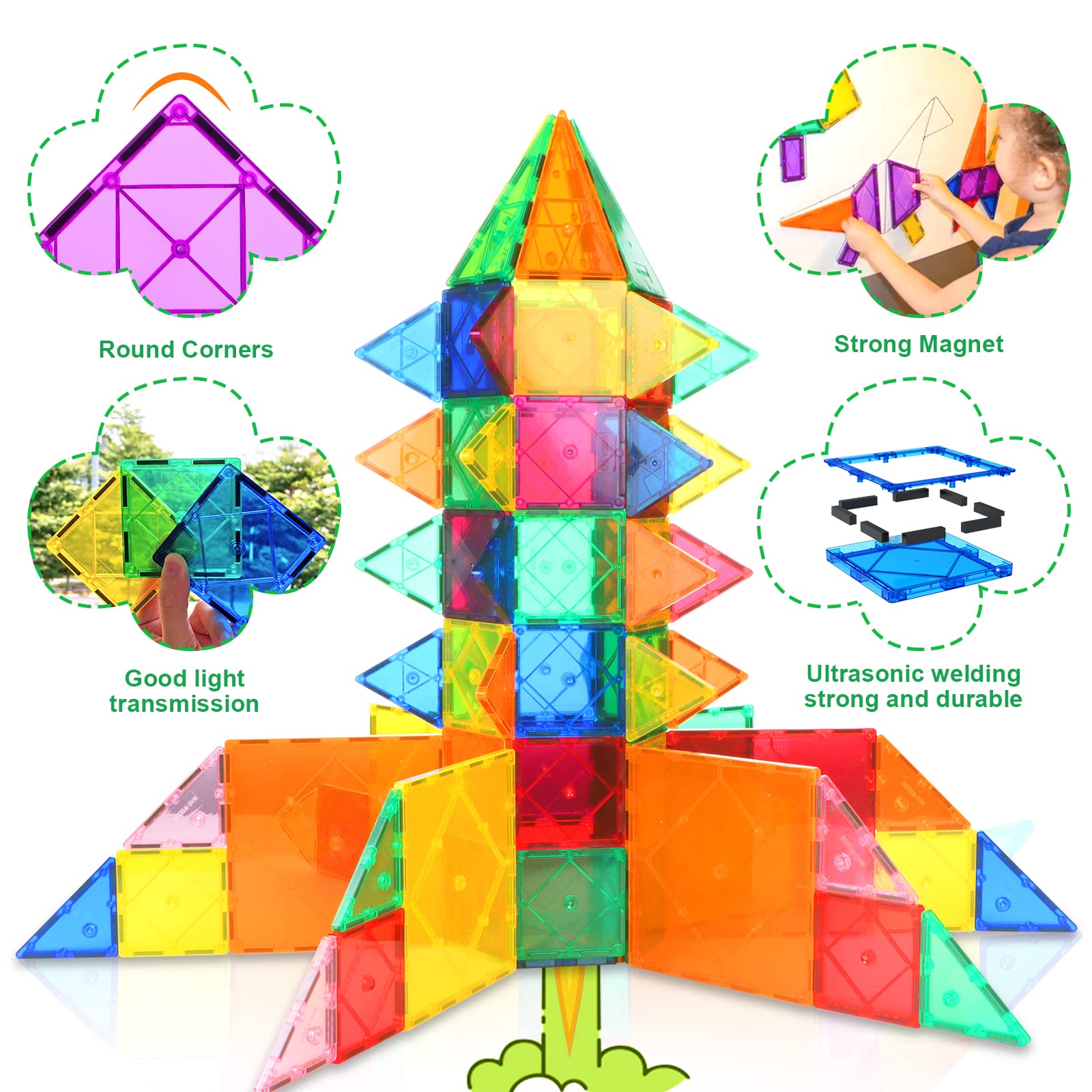 Soyee magnetic tiles with storage bag: easy cleanup after playtime.