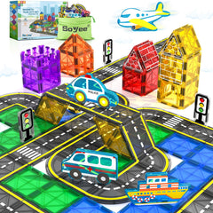 Soyee Magnetic Tiles Road Cars Set road tiles for imaginative play