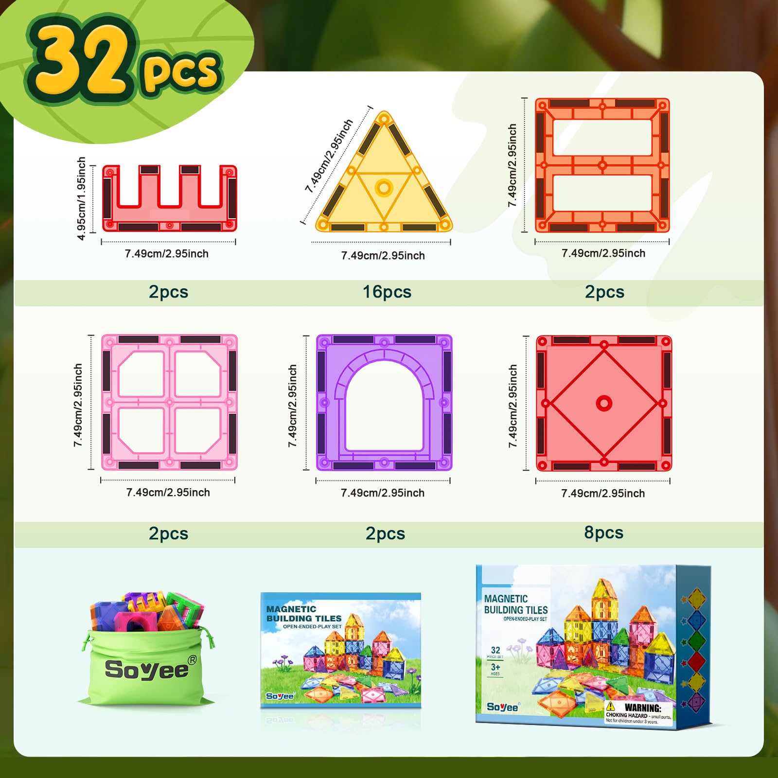Soyee Magnetic Tiles Demonstrate magnetic principles through hands-on construction