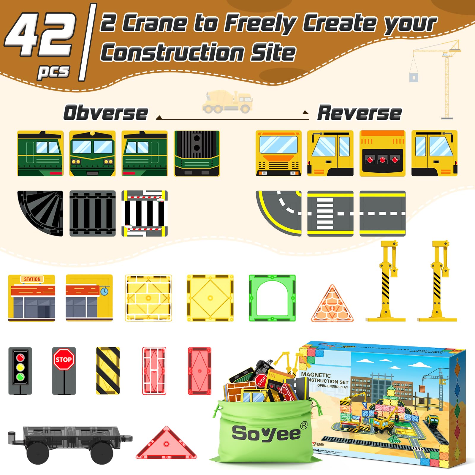 Soyee magnetic tiles traffic lights and enclosures aid scene setup