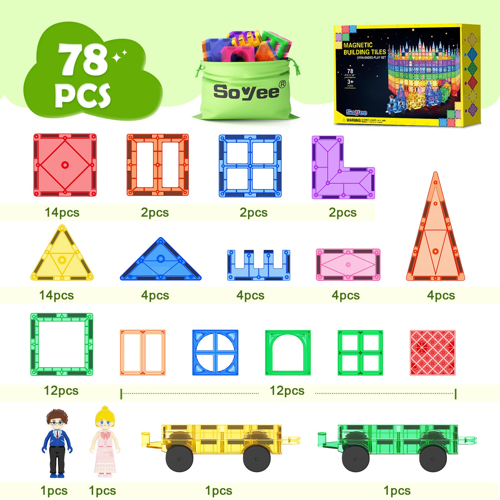 Soyee vehicles in motion with magnetic tiles encouraging hands-on STEM play.