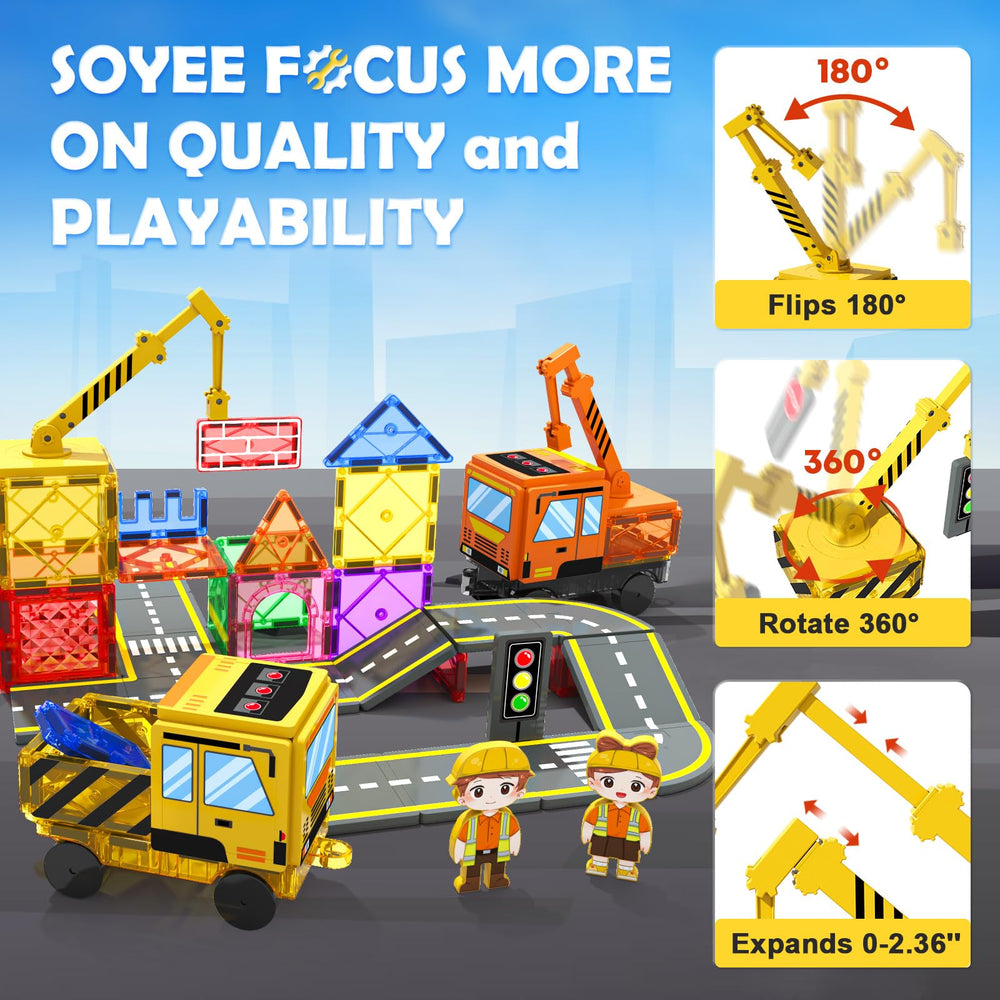 Soyee road plates and traffic lights guide organized, safe play scenarios.
