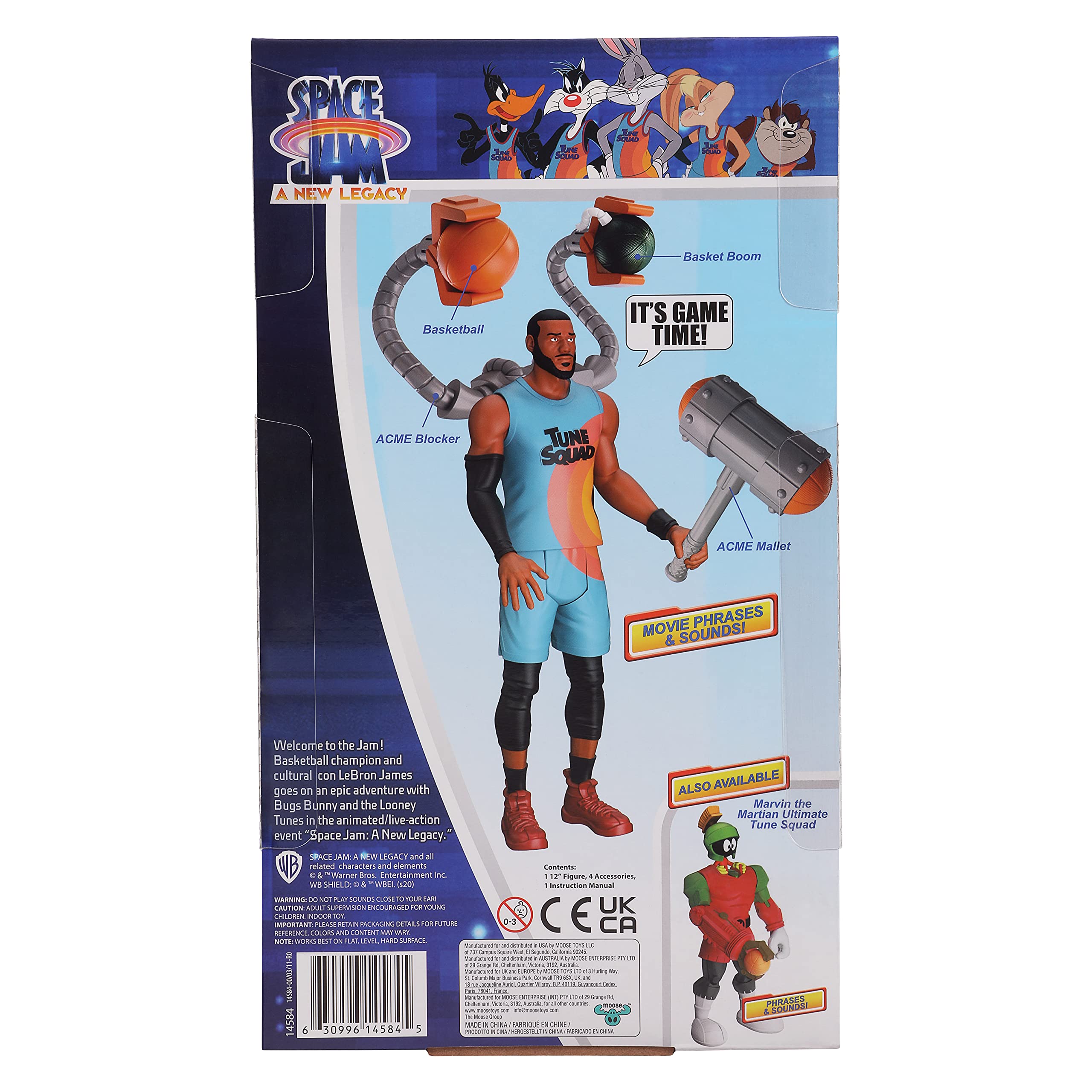 Space Jam Lebron James 12-inch figure with colorful design on shelves.