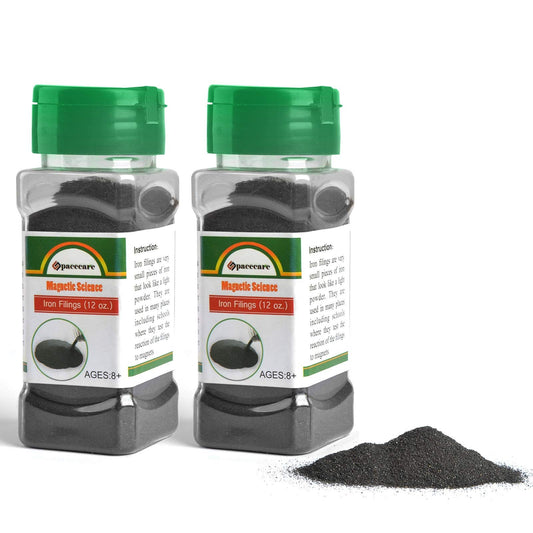 SPACECARE iron filings two-jar setup for classroom demonstrations.