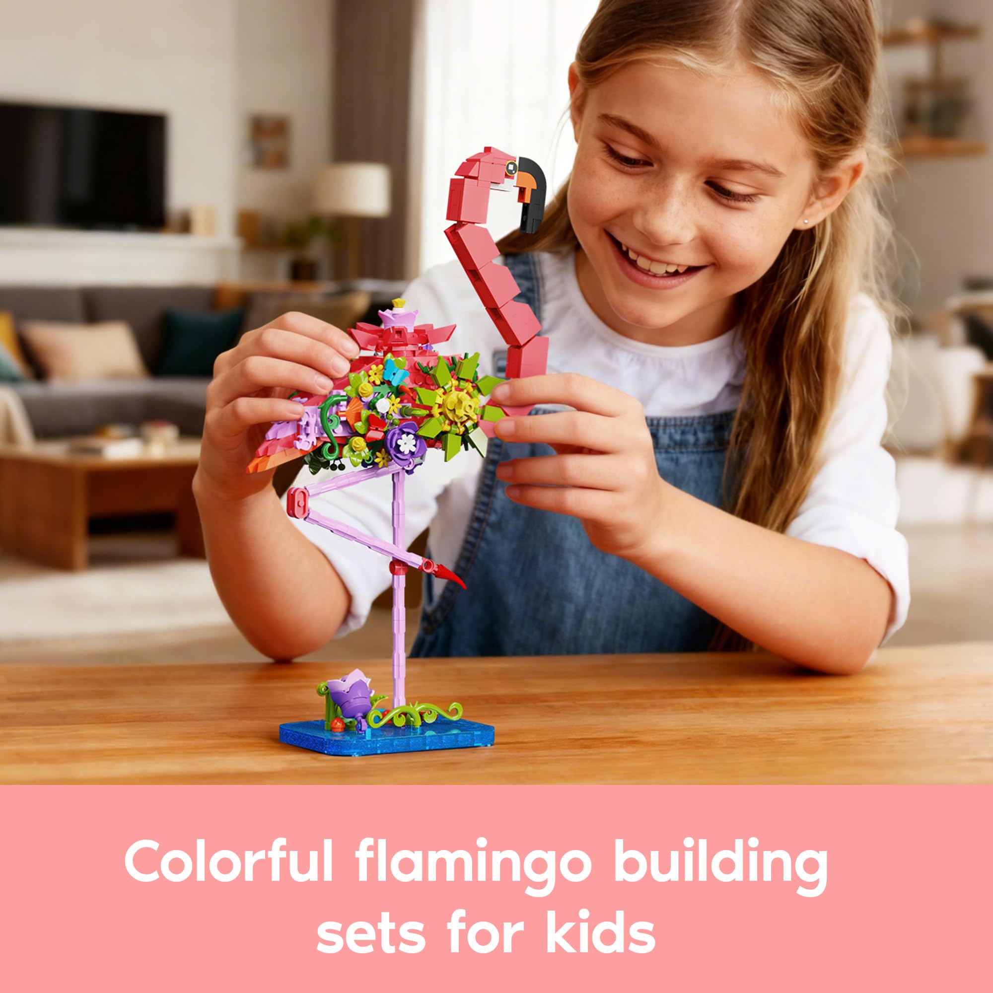 Spaciolo flamingo with flowers back detail adds nature-inspired charm for display.