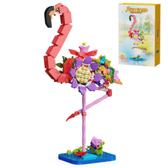 Spaciolo pink flamingo bouquet building set, vibrant display for desks and shelves.