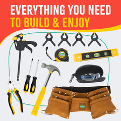 SparkJump deluxe kids tool belt close-up in genuine leather for durable daily wear.