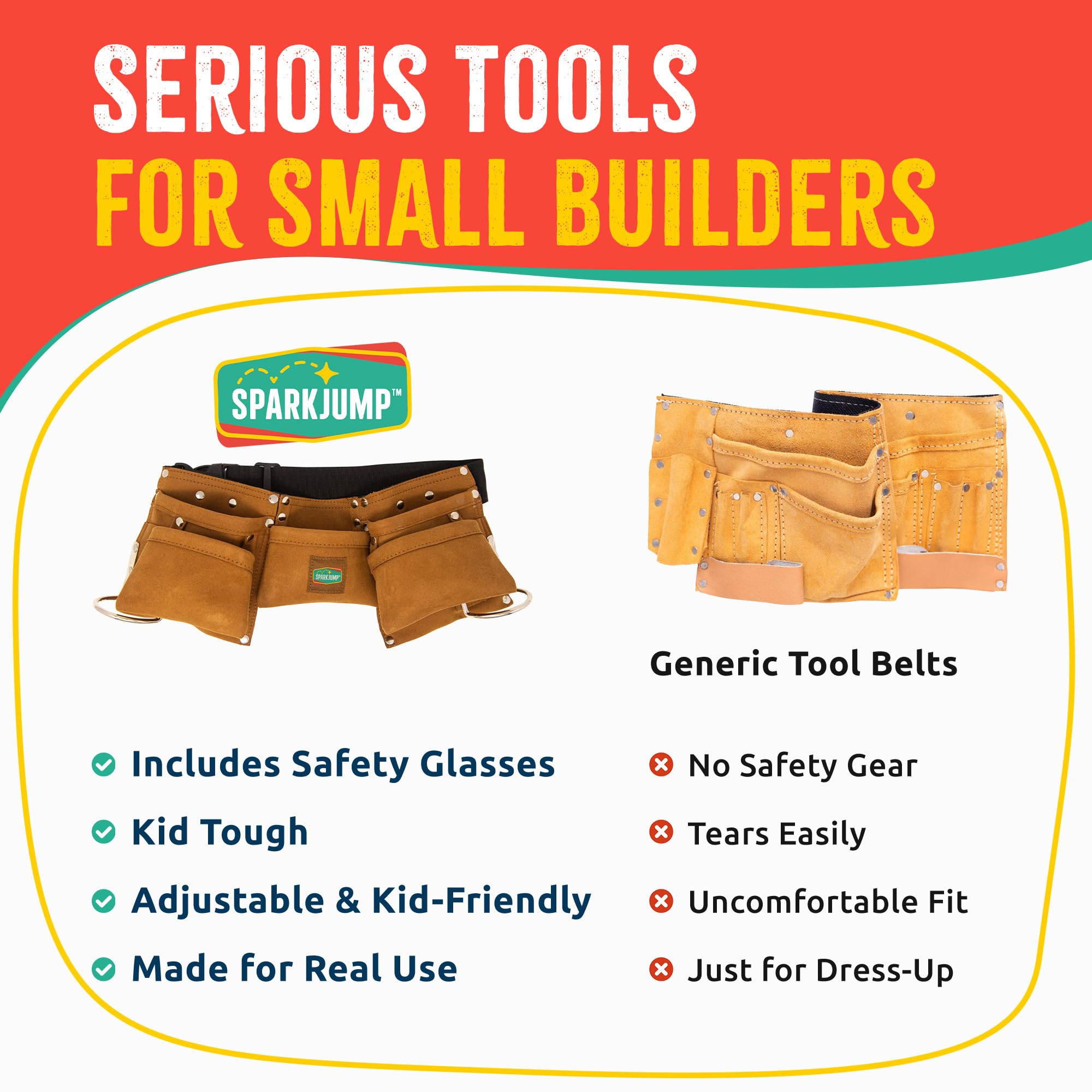 SparkJump Kid woodworking tools play setup for pretend projects.