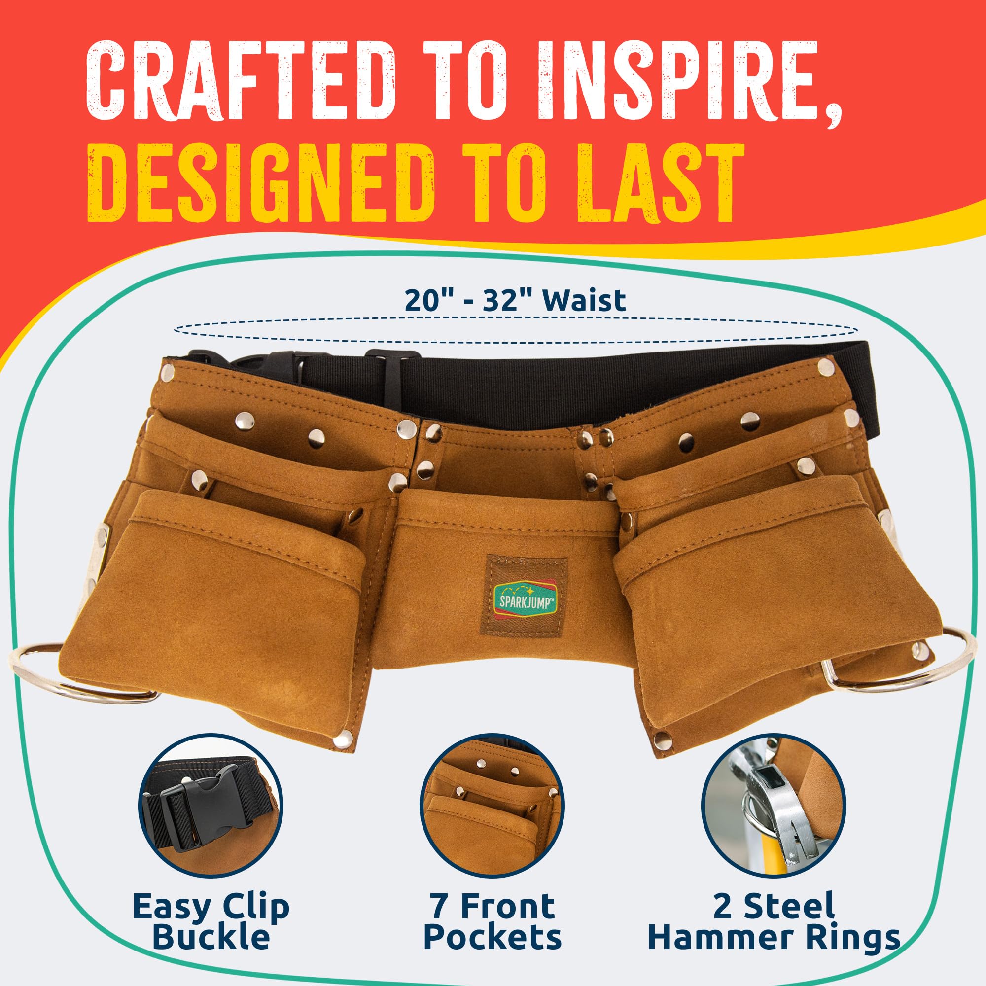 SparkJump Kids Brown Tool Belt worn by child for pretend construction.