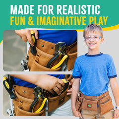 SparkJump Kids safety glasses on a smiling child for safe pretend projects.